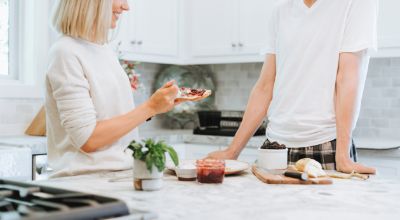 couple enjoying local food